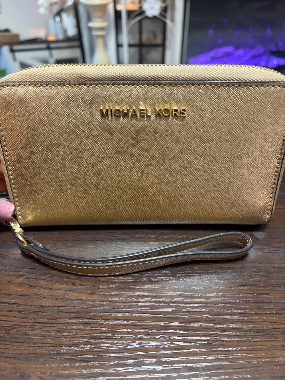 Michael Kors Gold Metallic Wristlet Clutch